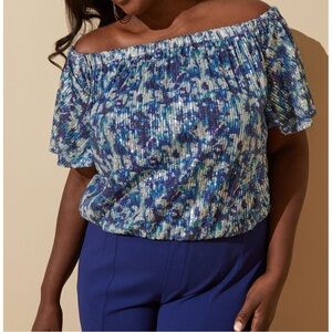 Ashley Stewart Multicolor Sequin Off-Shoulder Blouse